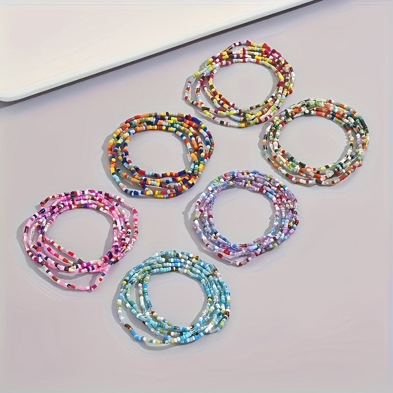 8pc Bohemian Multicolor Hand-Beaded Bracelets Set
